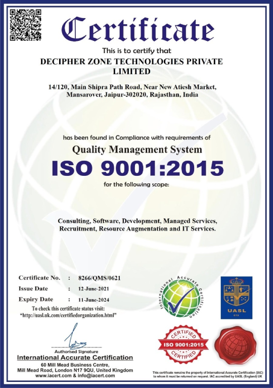 DZ ISO 9001 2013 Certificate
